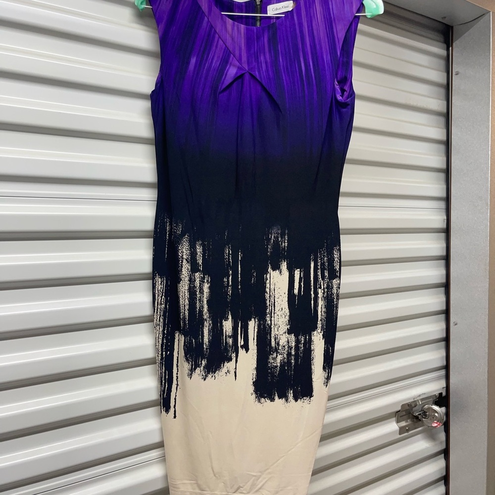Calvin Klein Purple and Blue Sheath Midi Dress